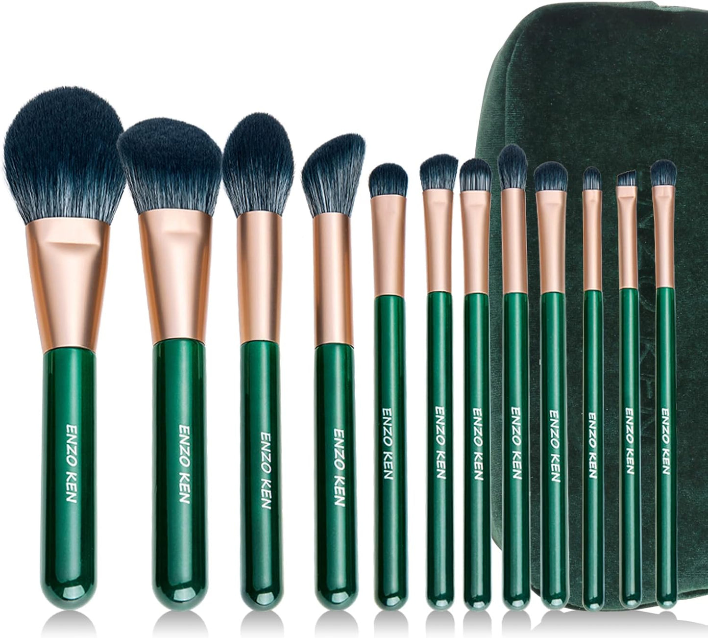 ENZO KEN Natural Hair Makeup Brush Set Professional, Fox Hair Makeup Brushes Set with Case, Gold Cosmetic Brushes Makeup Set, Natural Makeup Brushes, Natural Hair Make up Brushes Set Professional.