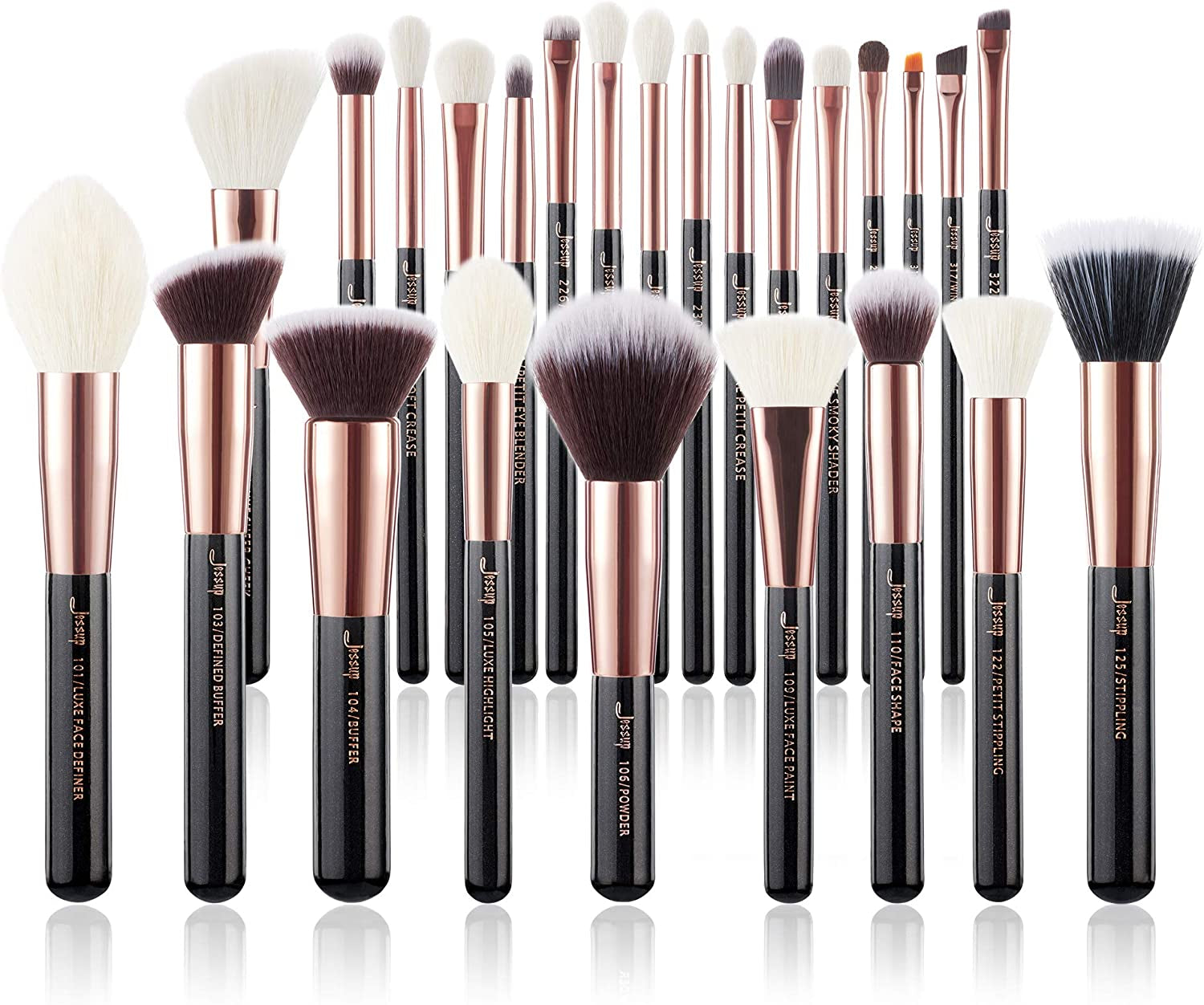 Jessup 25Pcs Professional Makeup Brush Set Foundation Powder Concealer Eyeshadow Blending Blush Highlighter Natural-Synthetic Hair Brushes (Black/Silver),T175