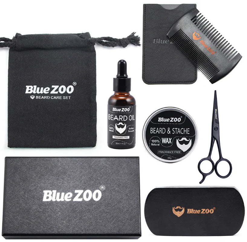 Dark Ocean Beard Kit Beard Balm Styling Wax Dual Comb Pouch Mini Shears 7-Piece Bundle