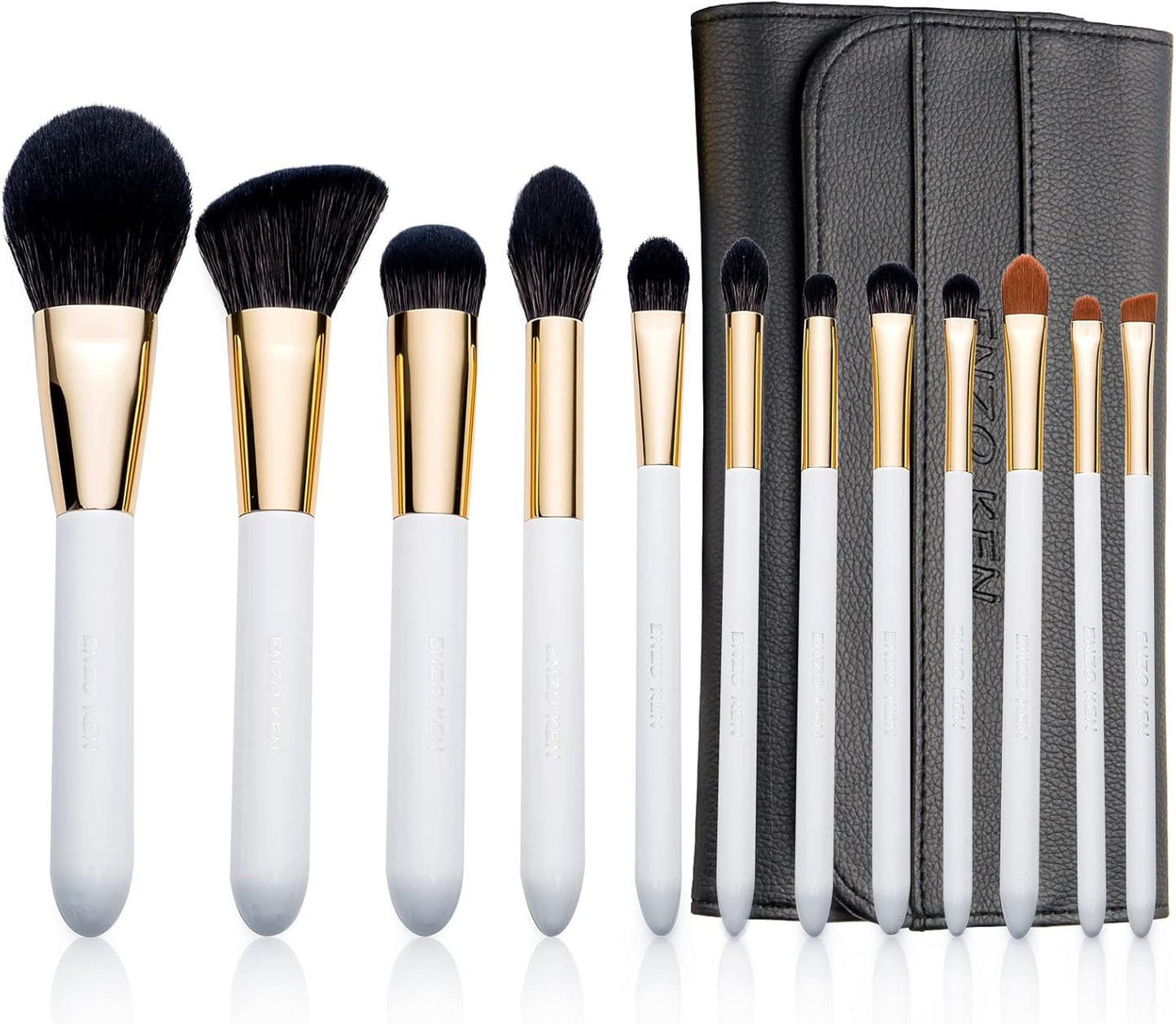 ENZO KEN Natural Hair Makeup Brush Set Professional, Fox Hair Makeup Brushes Set with Case, Gold Cosmetic Brushes Makeup Set, Natural Makeup Brushes, Natural Hair Make up Brushes Set Professional.
