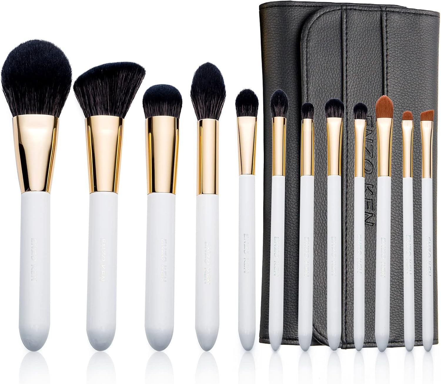 ENZO KEN Natural Hair Makeup Brush Set Professional, Fox Hair Makeup Brushes Set with Case, Gold Cosmetic Brushes Makeup Set, Natural Makeup Brushes, Natural Hair Make up Brushes Set Professional.