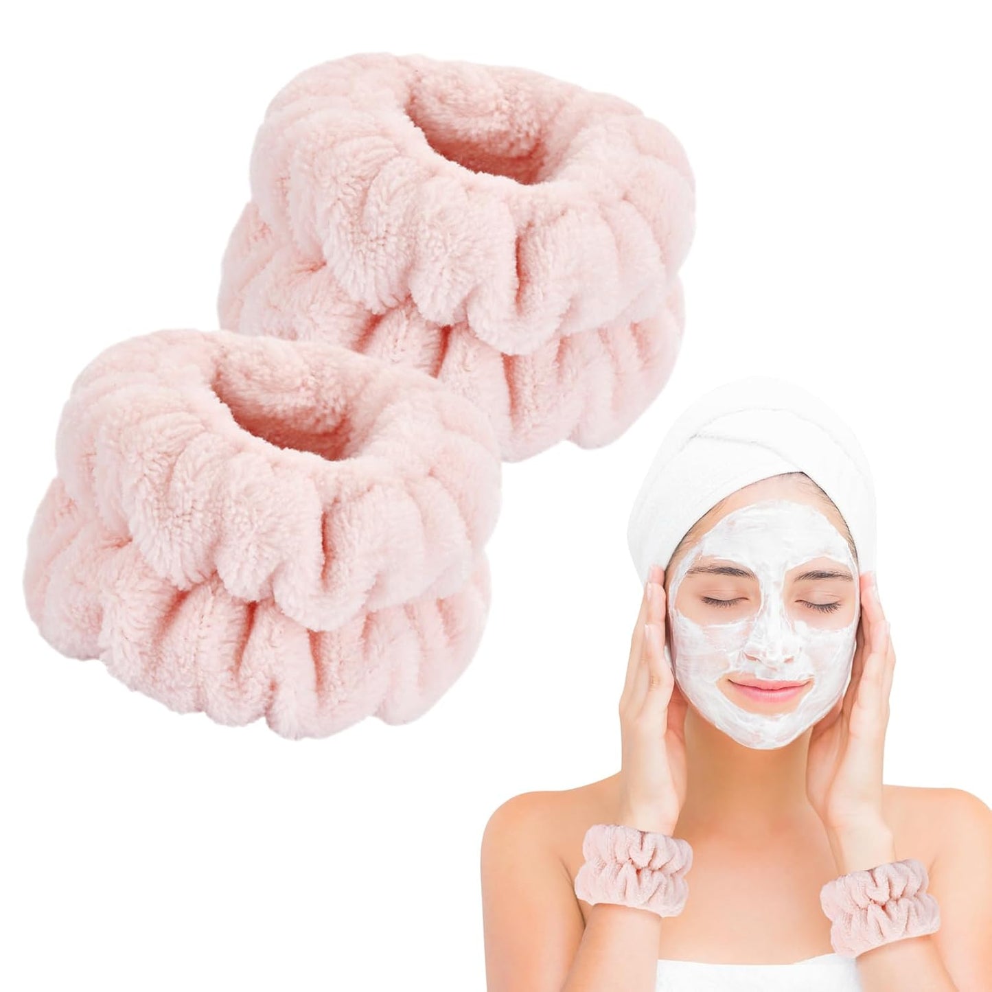 2 Pcs Wrist Bands for Washing Face-, Microfiber Wrist Towels for Washing Face, Spa Wristbands for Washing Face, Face Wash Wristbands, Arm Bands for Washing Face for Woman Children（Pale Pink）