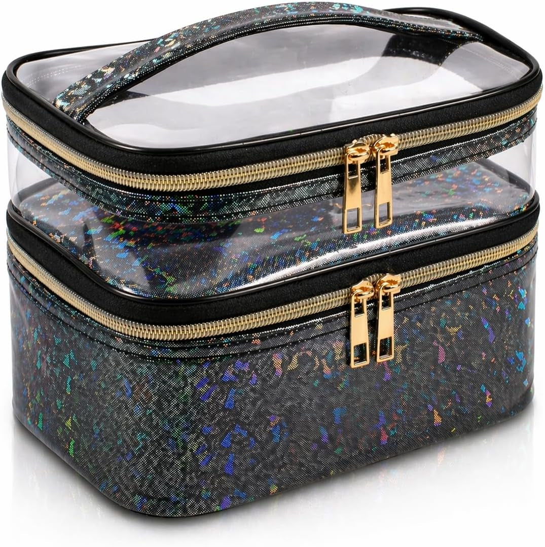 Travel Makeup Bag Makeup Organizer Bag Cosmetic Bag Makeup Bags for Women Cosmetics Cases Portable Waterproof Foldable Black