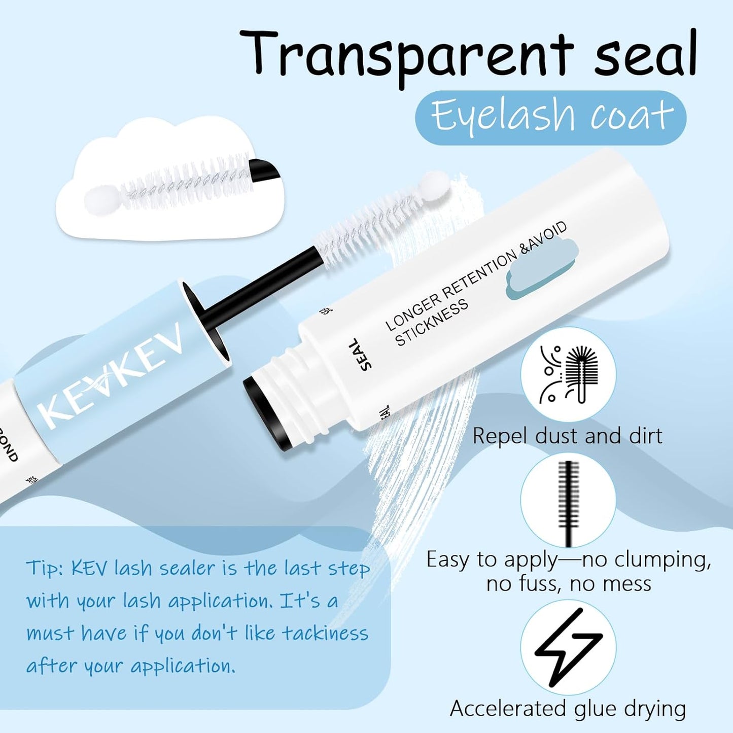 Lash Bond and Seal Waterproof Bond and Seal Lash Glue for Lash Clusters Mascara Wand Cluster Lash Glue Eyelash Bond and Seal Strong Hold for 72 Hours Avoid Stickiness (5Ml+5Ml)