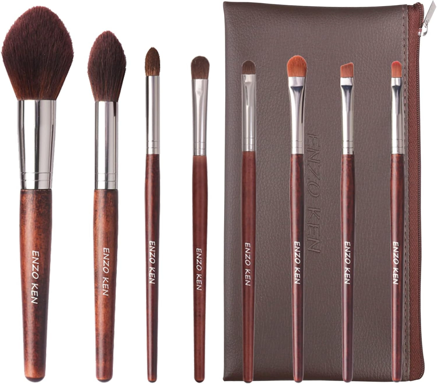 ENZO KEN Natural Hair Makeup Brush Set Professional, Fox Hair Makeup Brushes Set with Case, Gold Cosmetic Brushes Makeup Set, Natural Makeup Brushes, Natural Hair Make up Brushes Set Professional.
