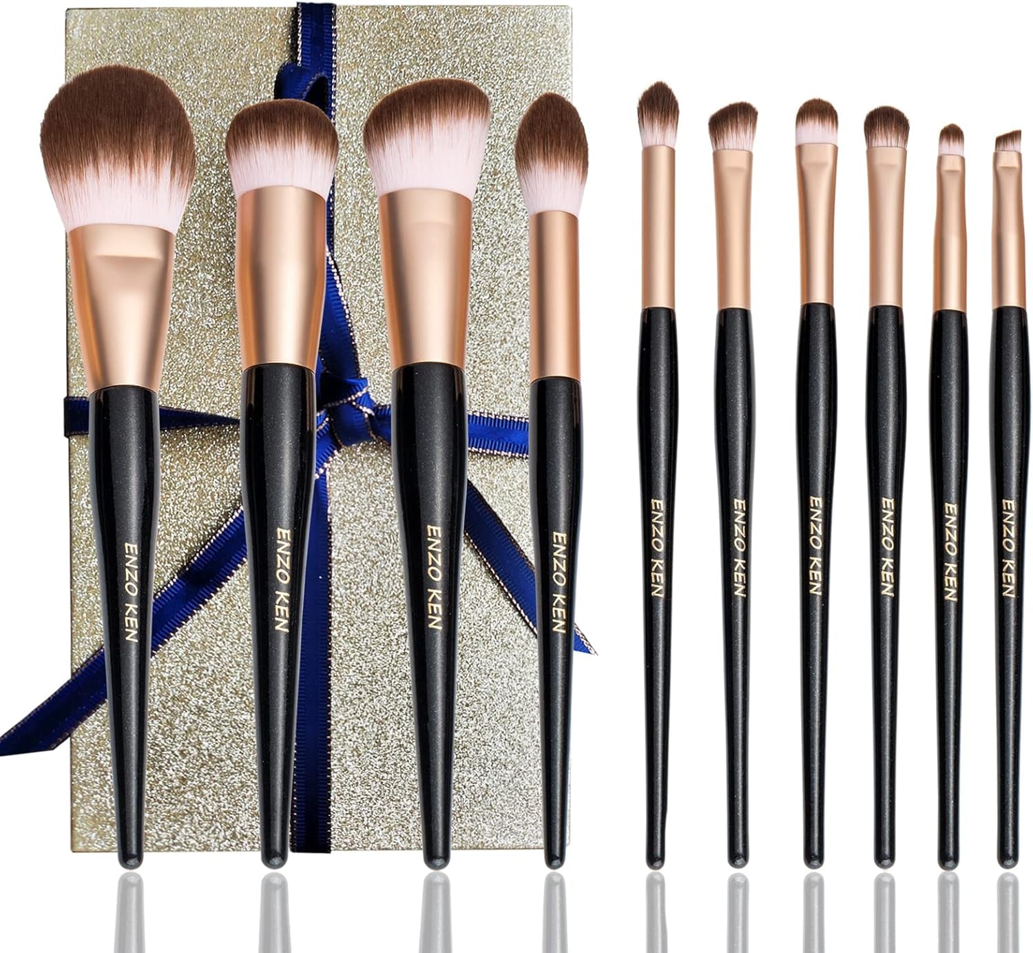 ENZO KEN Natural Hair Makeup Brush Set Professional, Fox Hair Makeup Brushes Set with Case, Gold Cosmetic Brushes Makeup Set, Natural Makeup Brushes, Natural Hair Make up Brushes Set Professional.