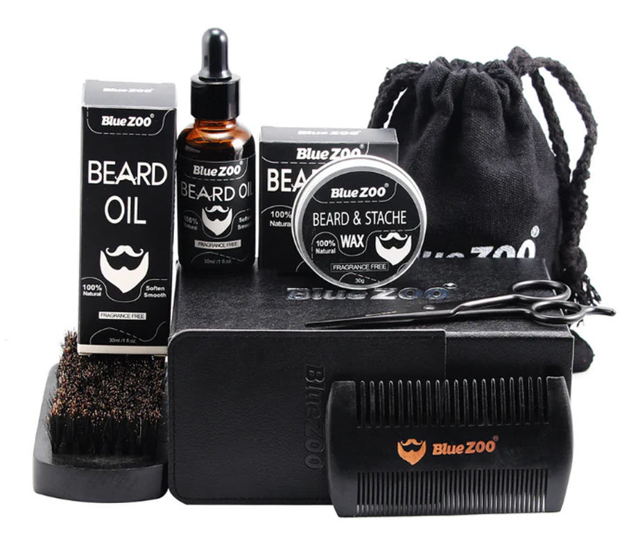 Dark Ocean Beard Kit Beard Balm Styling Wax Dual Comb Pouch Mini Shears 7-Piece Bundle