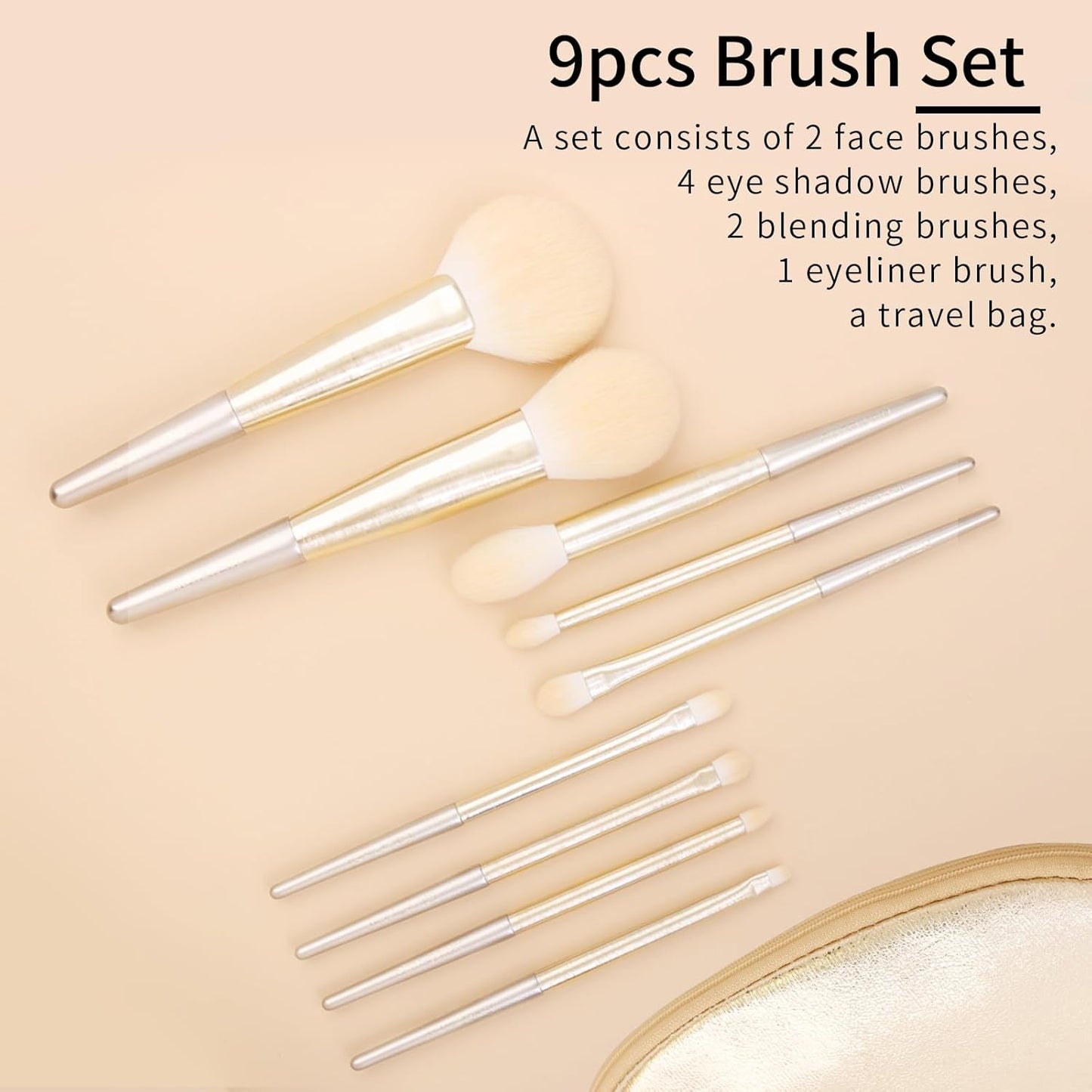 ENZO KEN Natural Hair Makeup Brush Set Professional, Fox Hair Makeup Brushes Set with Case, Gold Cosmetic Brushes Makeup Set, Natural Makeup Brushes, Natural Hair Make up Brushes Set Professional.