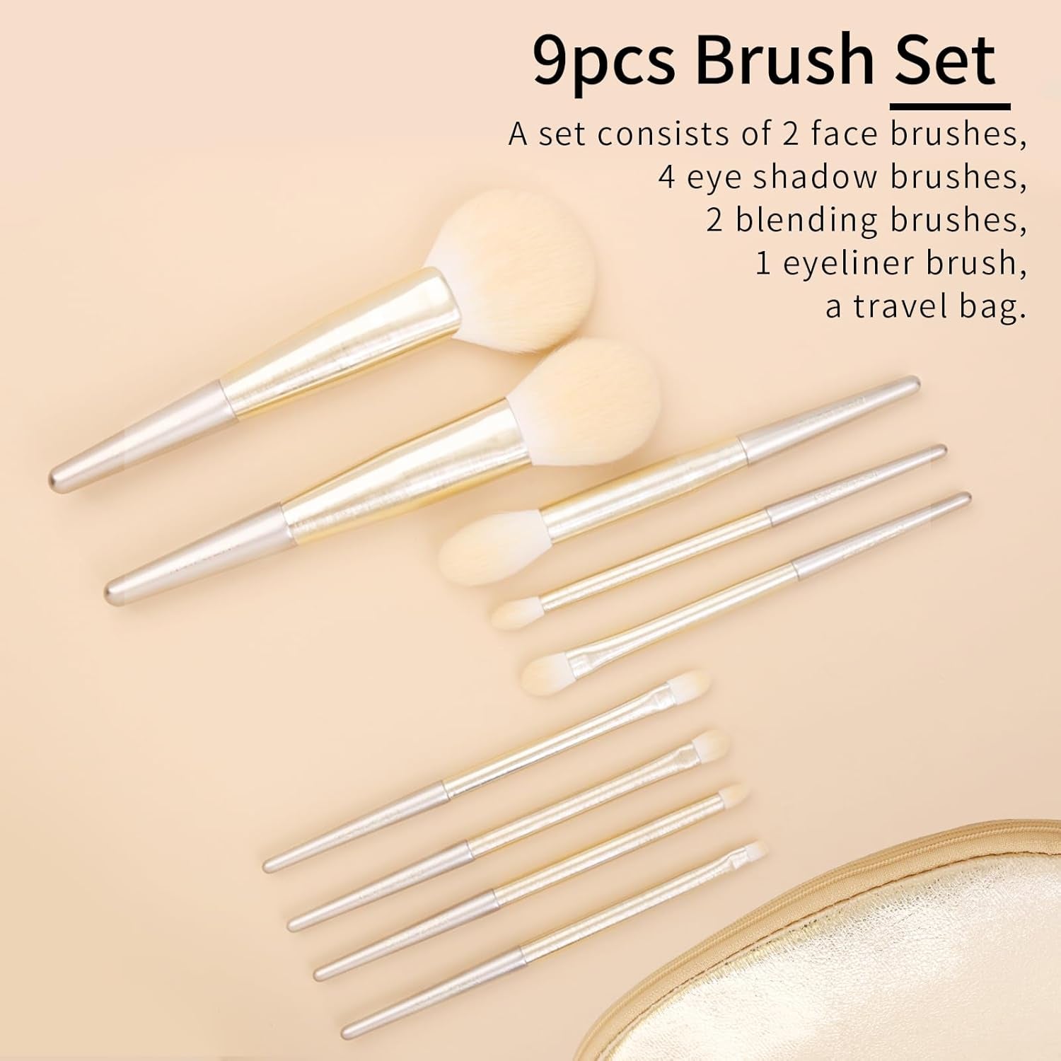 ENZO KEN Natural Hair Makeup Brush Set Professional, Fox Hair Makeup Brushes Set with Case, Gold Cosmetic Brushes Makeup Set, Natural Makeup Brushes, Natural Hair Make up Brushes Set Professional.