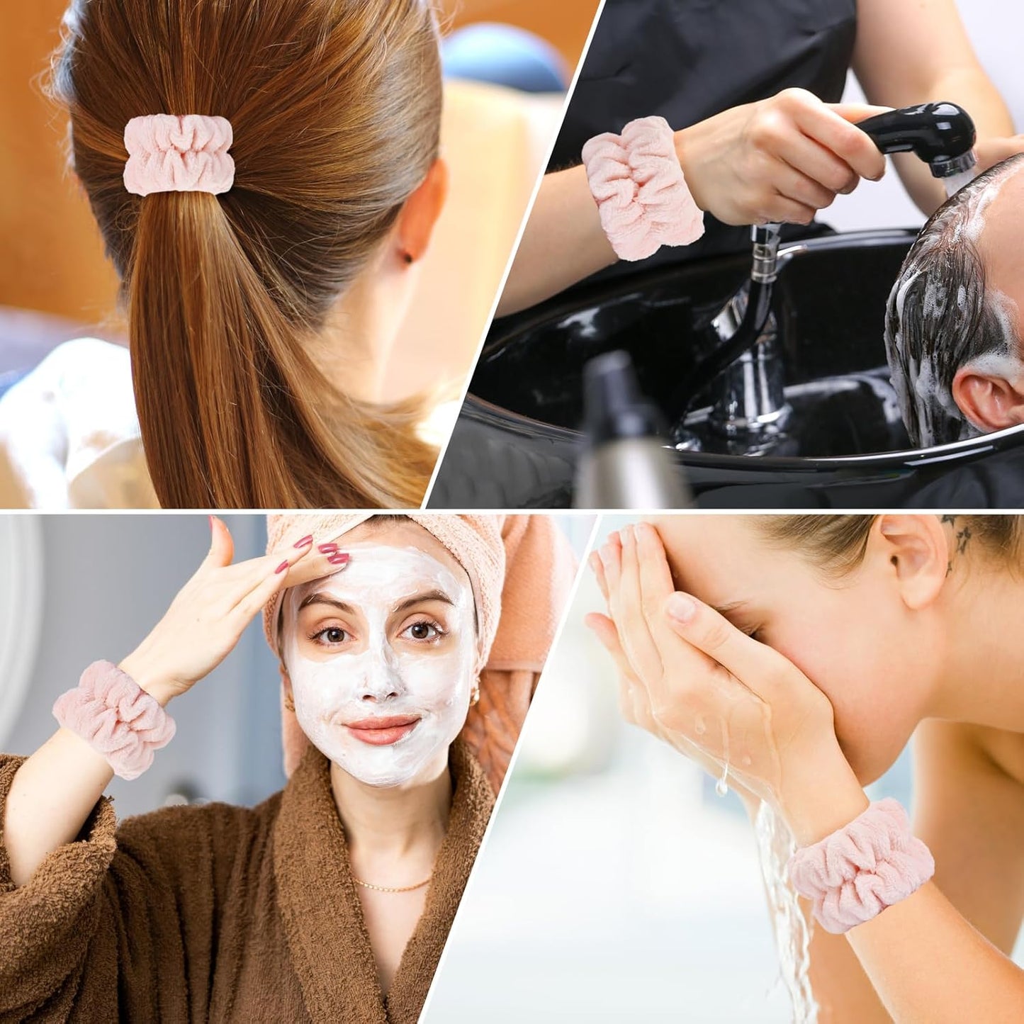 2 Pcs Wrist Bands for Washing Face-, Microfiber Wrist Towels for Washing Face, Spa Wristbands for Washing Face, Face Wash Wristbands, Arm Bands for Washing Face for Woman Children（Pale Pink）