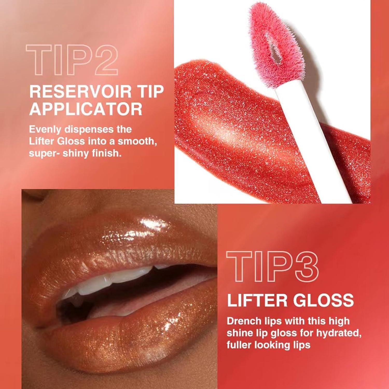 Nude Brown Plumping Glitter Lip Gloss - High Pigment, Long Lasting, Moisturizing Shine for Women & Girls (02#)