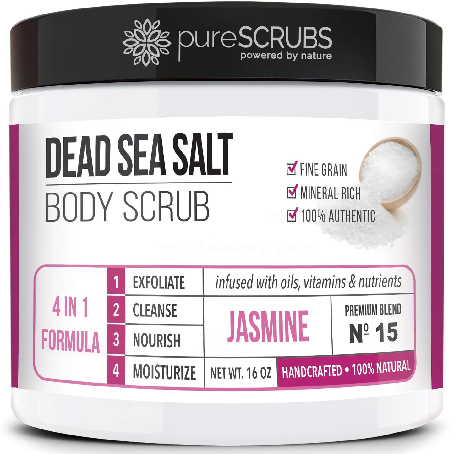 Purescrubs Premium Coconut Body Scrub Set - Large 16Oz Dead Sea Salt Body Scrub with Infused Essential Oils & Nutrients, Includes Wooden Spoon, Loofah & Oatmeal Exfoliating Bar Soap