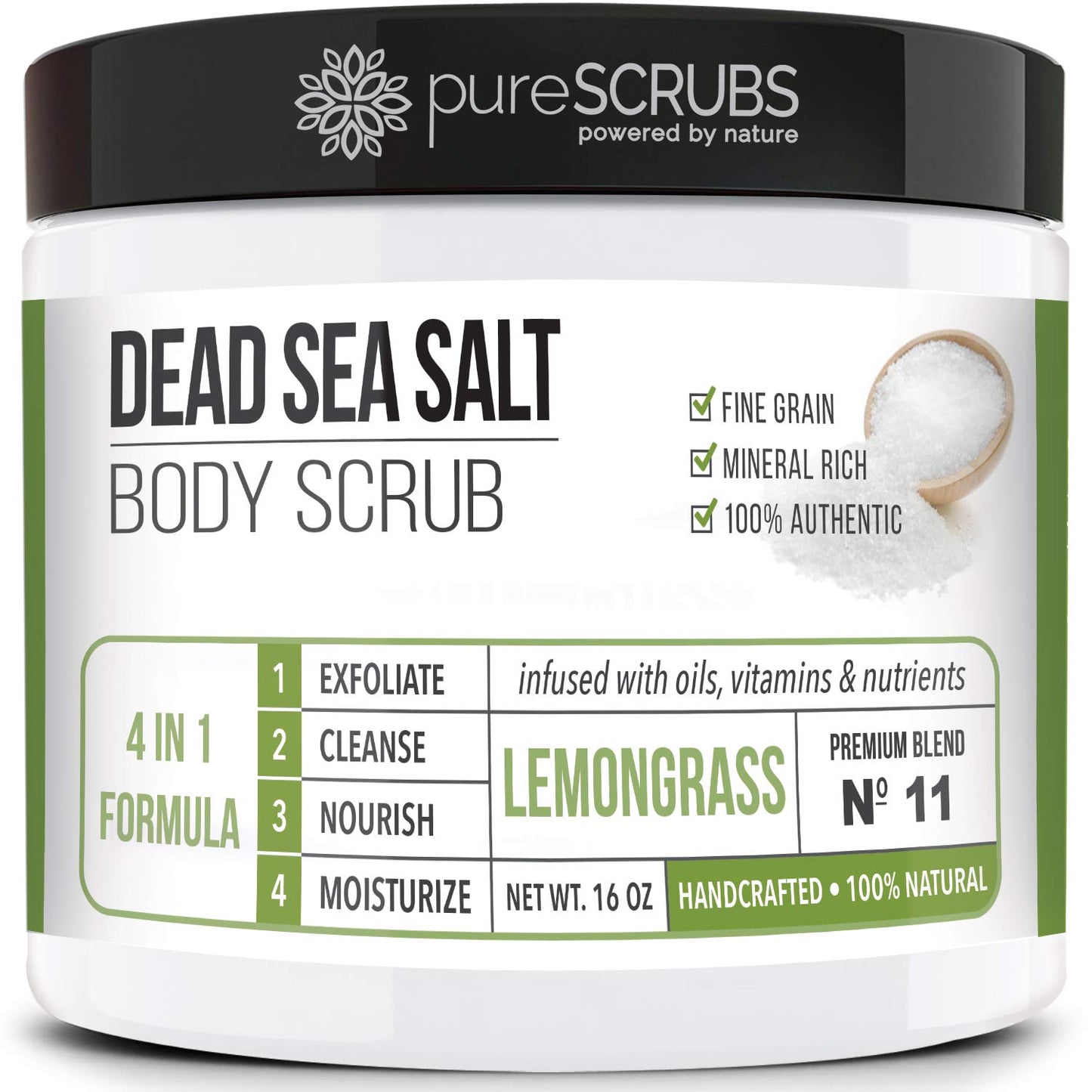 Purescrubs Premium Coconut Body Scrub Set - Large 16Oz Dead Sea Salt Body Scrub with Infused Essential Oils & Nutrients, Includes Wooden Spoon, Loofah & Oatmeal Exfoliating Bar Soap