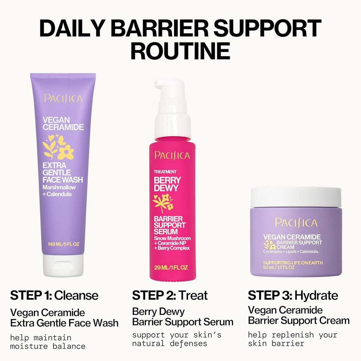Pacifica Face Wash for Sensitive Skin Facial Cleanser Vegan Ceramide Barrier Repair Extra Gentle for Daily Fragrance Free for Sensitive Skin, Clean Beauty, Vegan & Cruelty-Free Dermatologist Tested