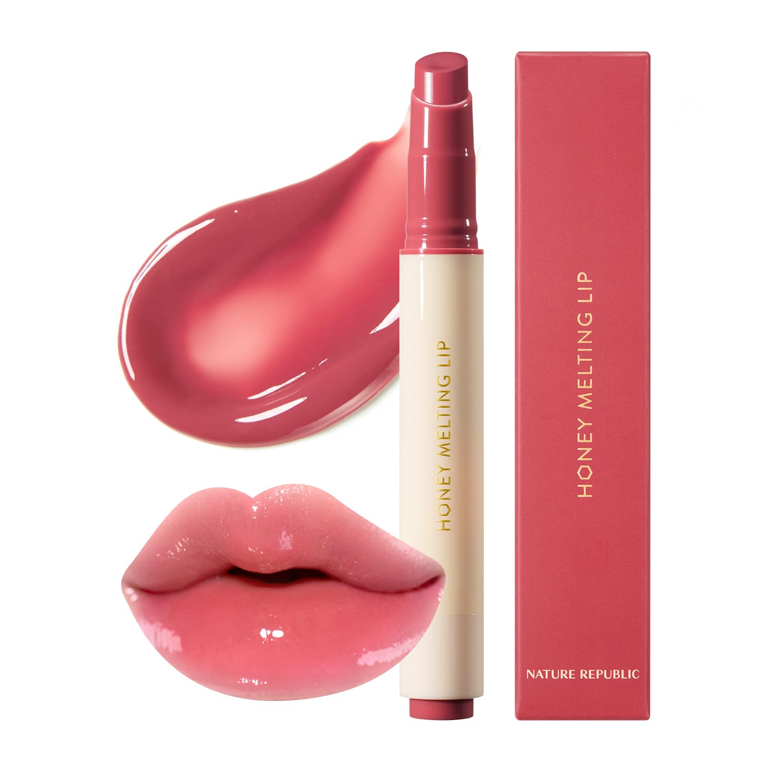 Nature Republic Honey Melting Lip Stick in Lychee - Hydrating Gloss, Moisturizing Balm, Sheer Tint with Shine & Glowy Finish - Korean Makeup Essential