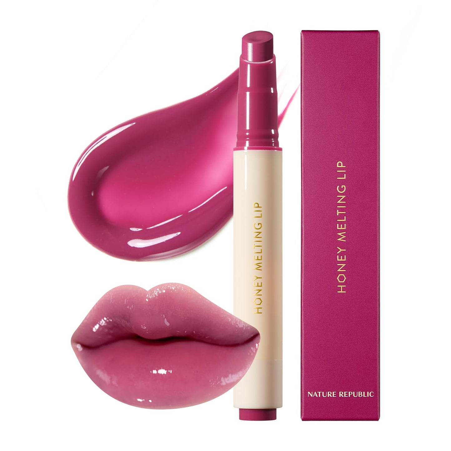 Nature Republic Honey Melting Lip Stick in Lychee - Hydrating Gloss, Moisturizing Balm, Sheer Tint with Shine & Glowy Finish - Korean Makeup Essential