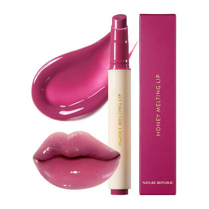 Nature Republic Honey Melting Lip Stick in Lychee - Hydrating Gloss, Moisturizing Balm, Sheer Tint with Shine & Glowy Finish - Korean Makeup Essential