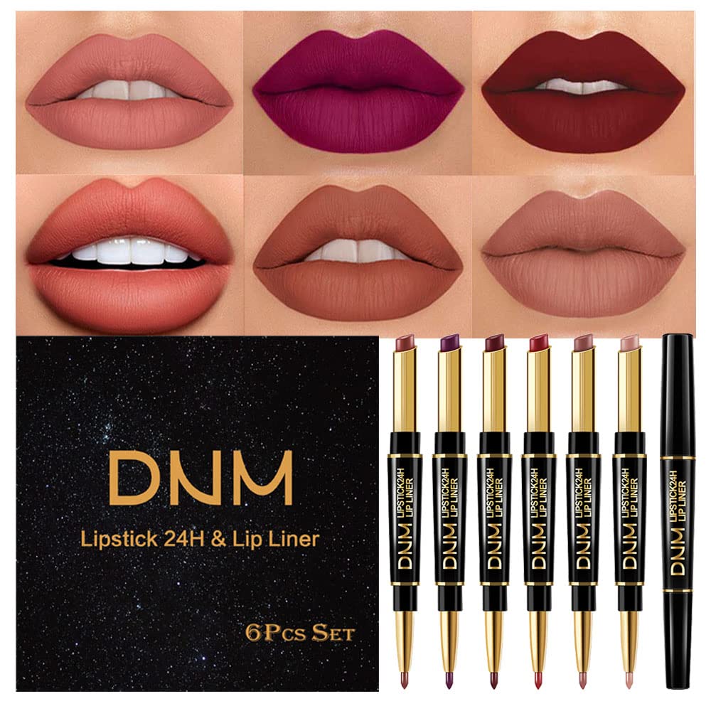 Six matte lipsticks with matching lip liners in nude and rose shades