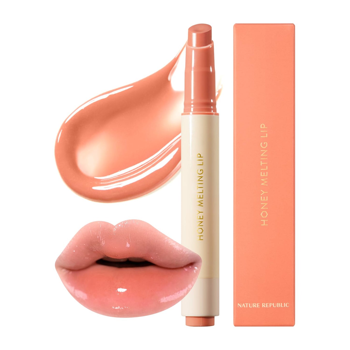 Nature Republic Honey Melting Lip Stick in Lychee - Hydrating Gloss, Moisturizing Balm, Sheer Tint with Shine & Glowy Finish - Korean Makeup Essential