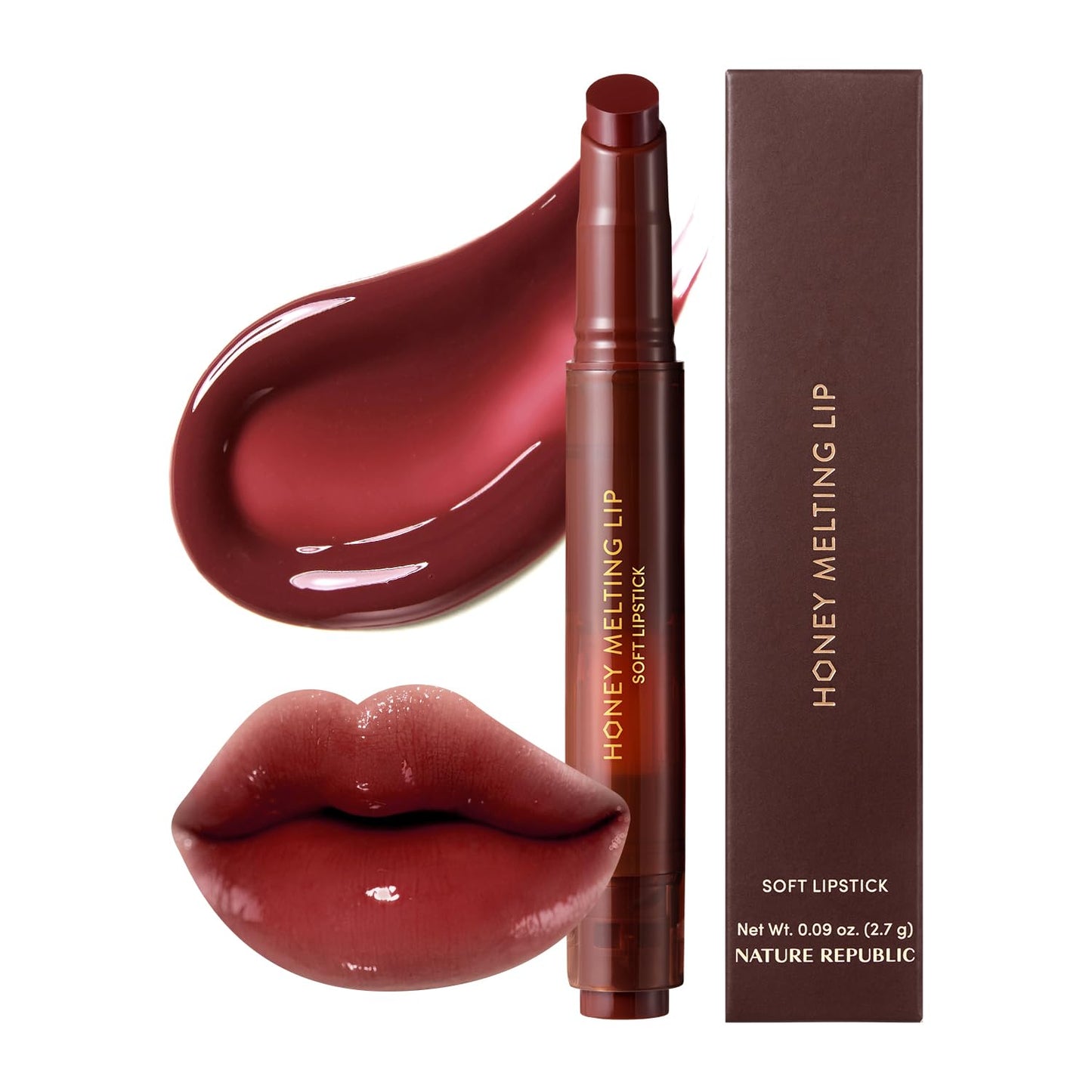 Nature Republic Honey Melting Lip Stick in Lychee - Hydrating Gloss, Moisturizing Balm, Sheer Tint with Shine & Glowy Finish - Korean Makeup Essential