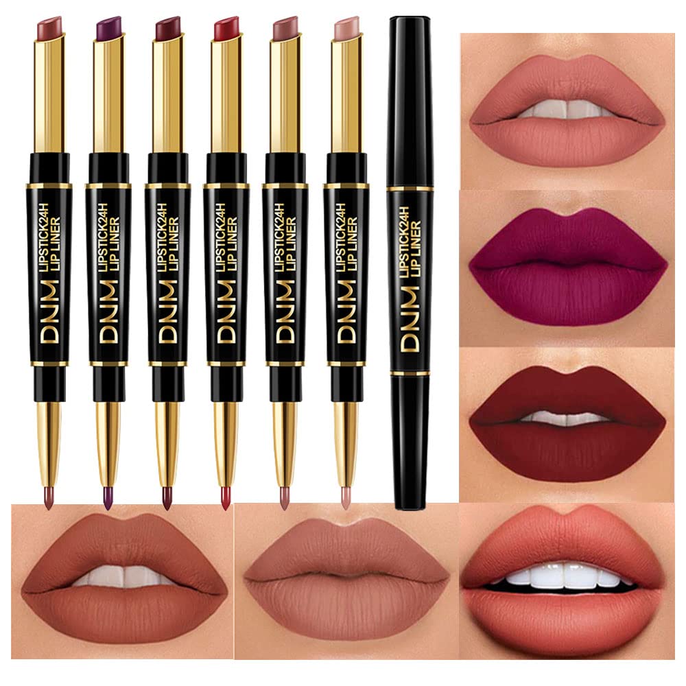 Six matte lipsticks with matching lip liners in nude and rose shades