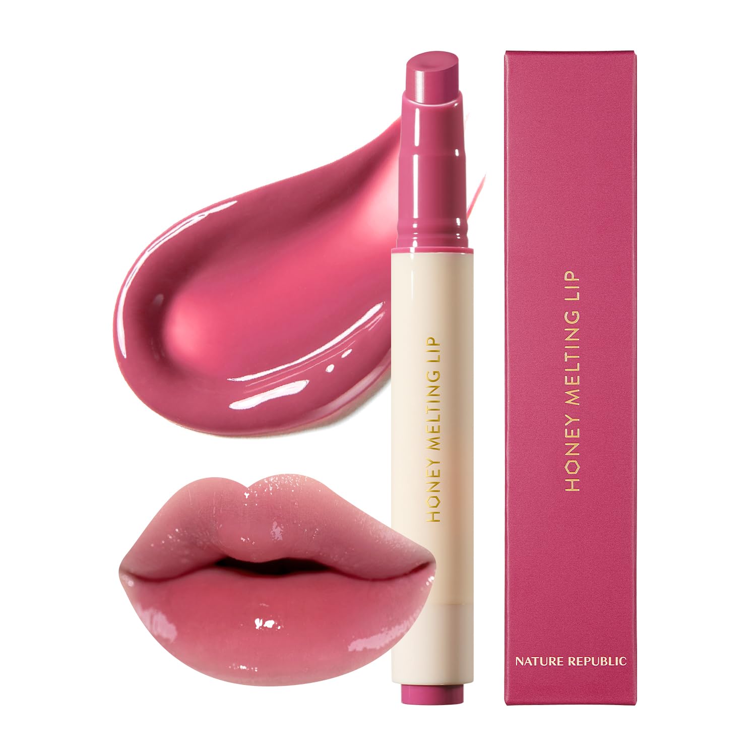 Nature Republic Honey Melting Lip Stick in Lychee - Hydrating Gloss, Moisturizing Balm, Sheer Tint with Shine & Glowy Finish - Korean Makeup Essential