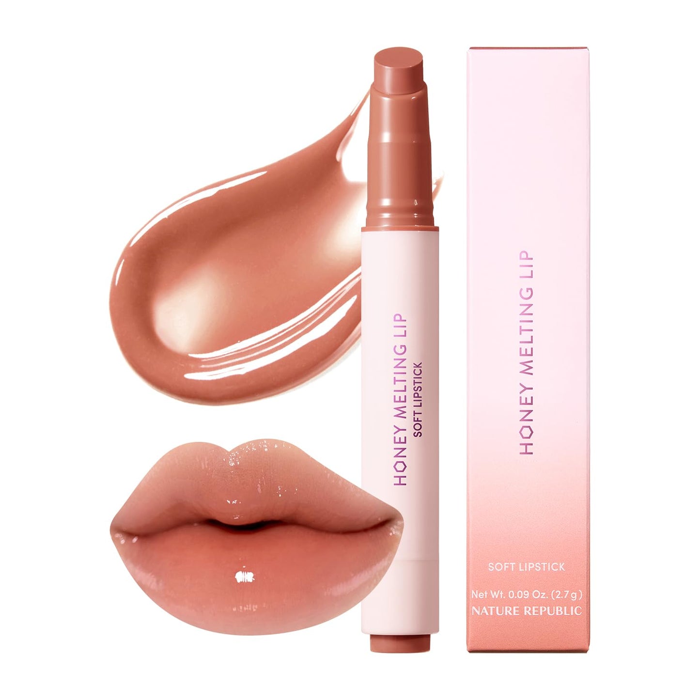 Nature Republic Honey Melting Lip Stick in Lychee - Hydrating Gloss, Moisturizing Balm, Sheer Tint with Shine & Glowy Finish - Korean Makeup Essential