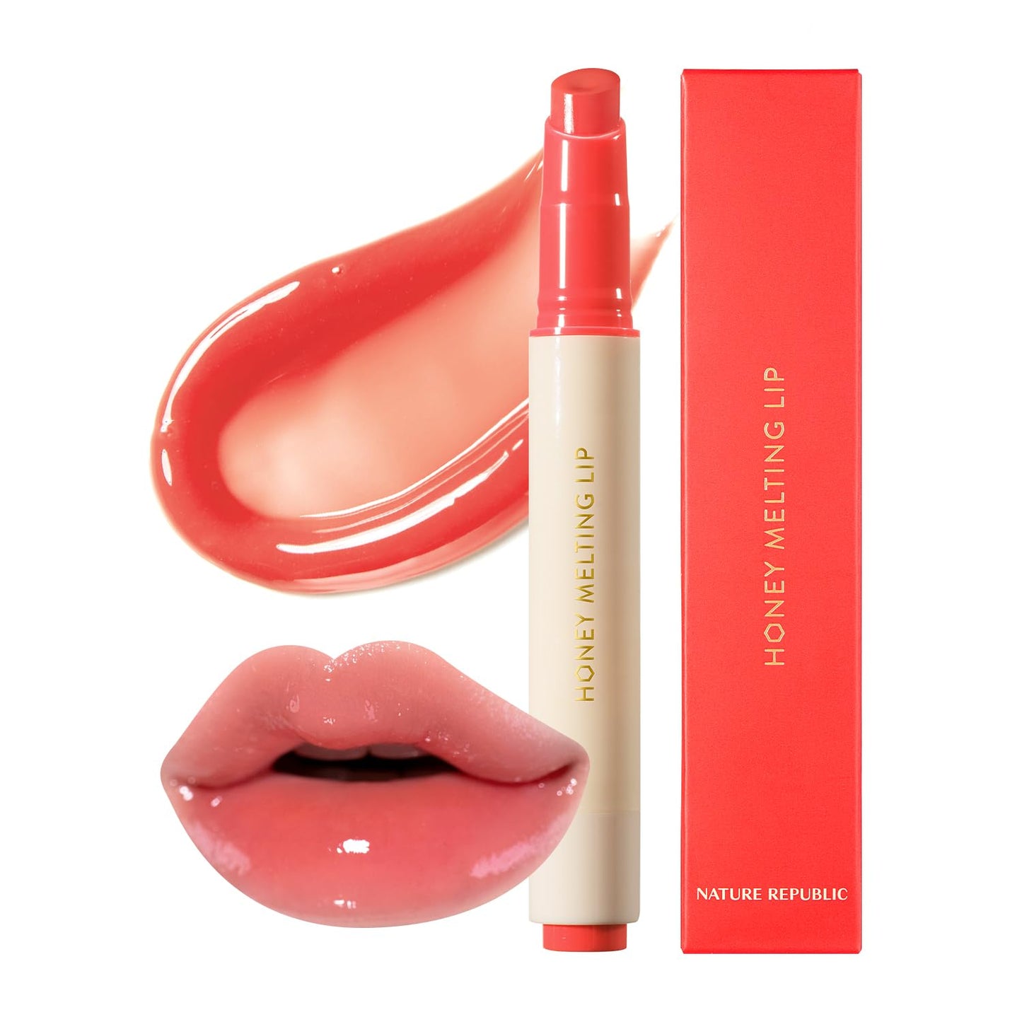Nature Republic Honey Melting Lip Stick in Lychee - Hydrating Gloss, Moisturizing Balm, Sheer Tint with Shine & Glowy Finish - Korean Makeup Essential