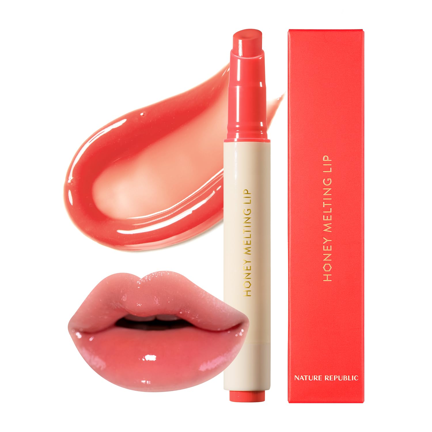 Nature Republic Honey Melting Lip Stick in Lychee - Hydrating Gloss, Moisturizing Balm, Sheer Tint with Shine & Glowy Finish - Korean Makeup Essential