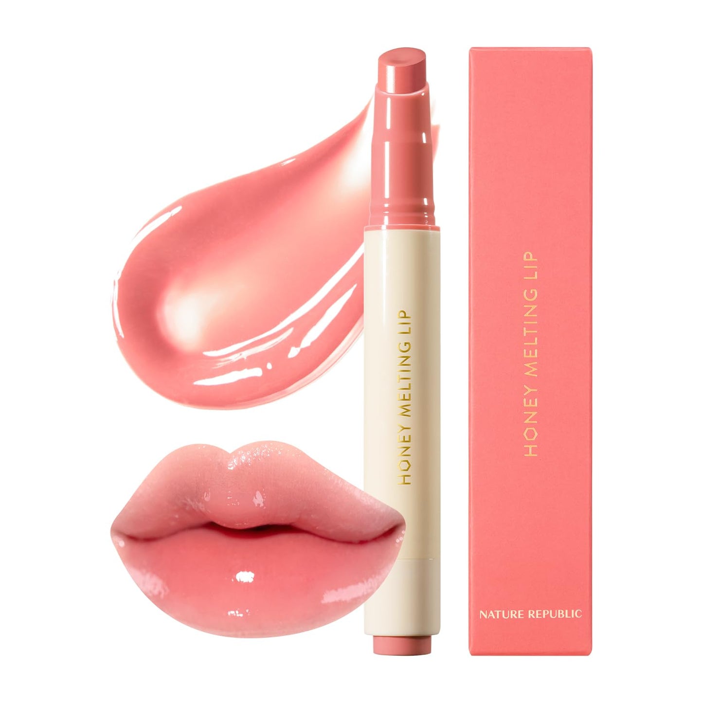Nature Republic Honey Melting Lip Stick in Lychee - Hydrating Gloss, Moisturizing Balm, Sheer Tint with Shine & Glowy Finish - Korean Makeup Essential