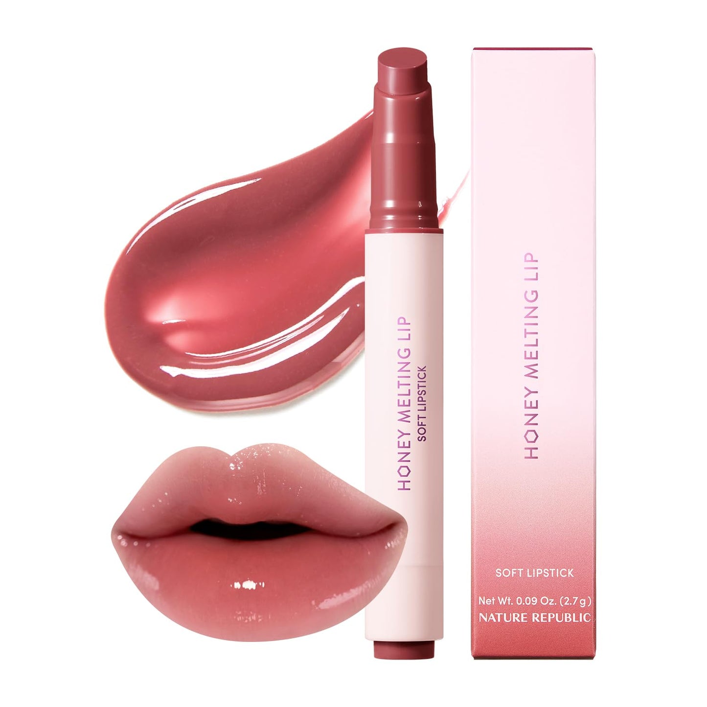 Nature Republic Honey Melting Lip Stick in Lychee - Hydrating Gloss, Moisturizing Balm, Sheer Tint with Shine & Glowy Finish - Korean Makeup Essential
