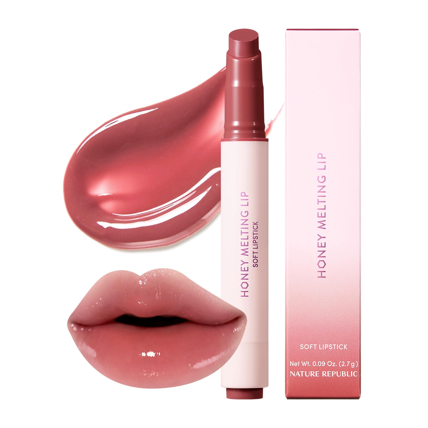 Nature Republic Honey Melting Lip Stick in Lychee - Hydrating Gloss, Moisturizing Balm, Sheer Tint with Shine & Glowy Finish - Korean Makeup Essential