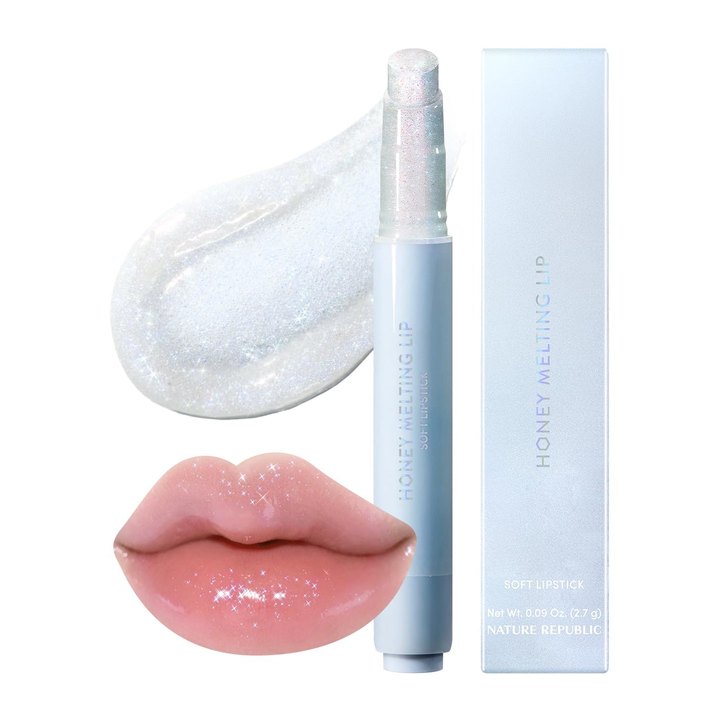 Nature Republic Honey Melting Lip Stick in Lychee - Hydrating Gloss, Moisturizing Balm, Sheer Tint with Shine & Glowy Finish - Korean Makeup Essential