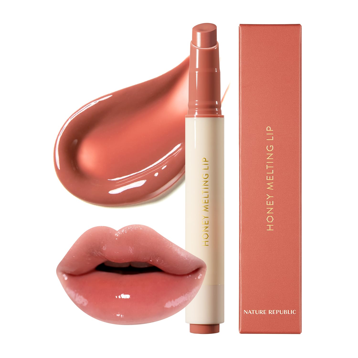 Nature Republic Honey Melting Lip Stick in Lychee - Hydrating Gloss, Moisturizing Balm, Sheer Tint with Shine & Glowy Finish - Korean Makeup Essential