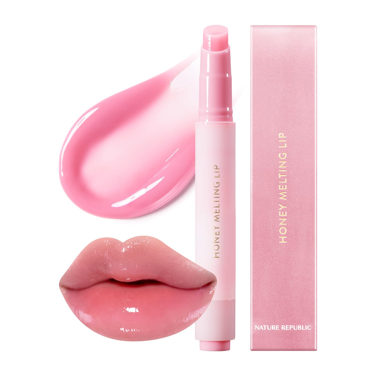 Nature Republic Honey Melting Lip Stick in Lychee - Hydrating Gloss, Moisturizing Balm, Sheer Tint with Shine & Glowy Finish - Korean Makeup Essential