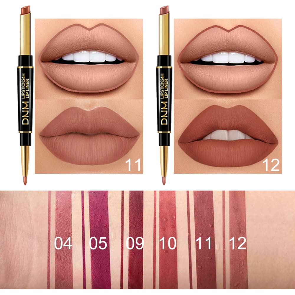Six matte lipsticks with matching lip liners in nude and rose shades