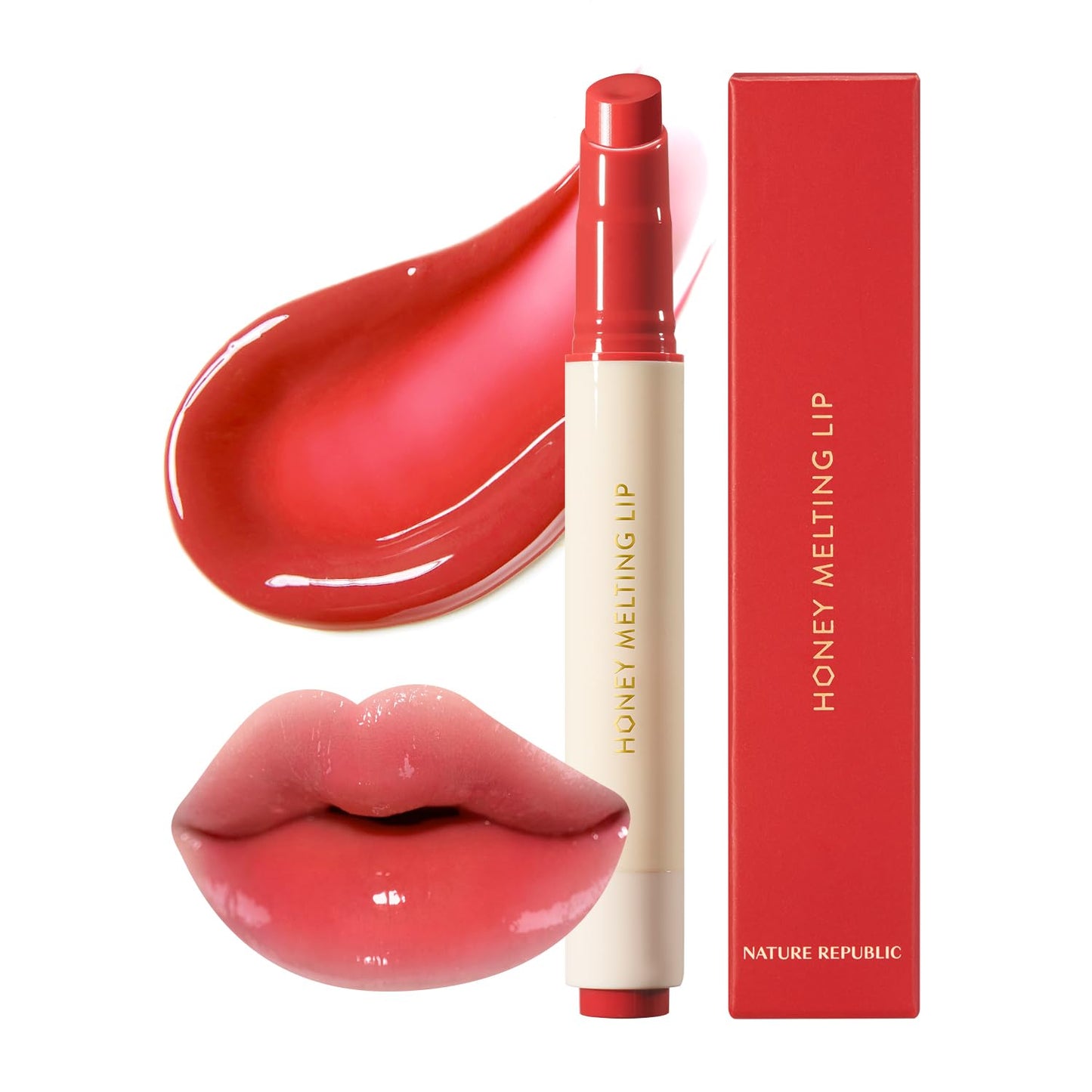 Nature Republic Honey Melting Lip Stick in Lychee - Hydrating Gloss, Moisturizing Balm, Sheer Tint with Shine & Glowy Finish - Korean Makeup Essential
