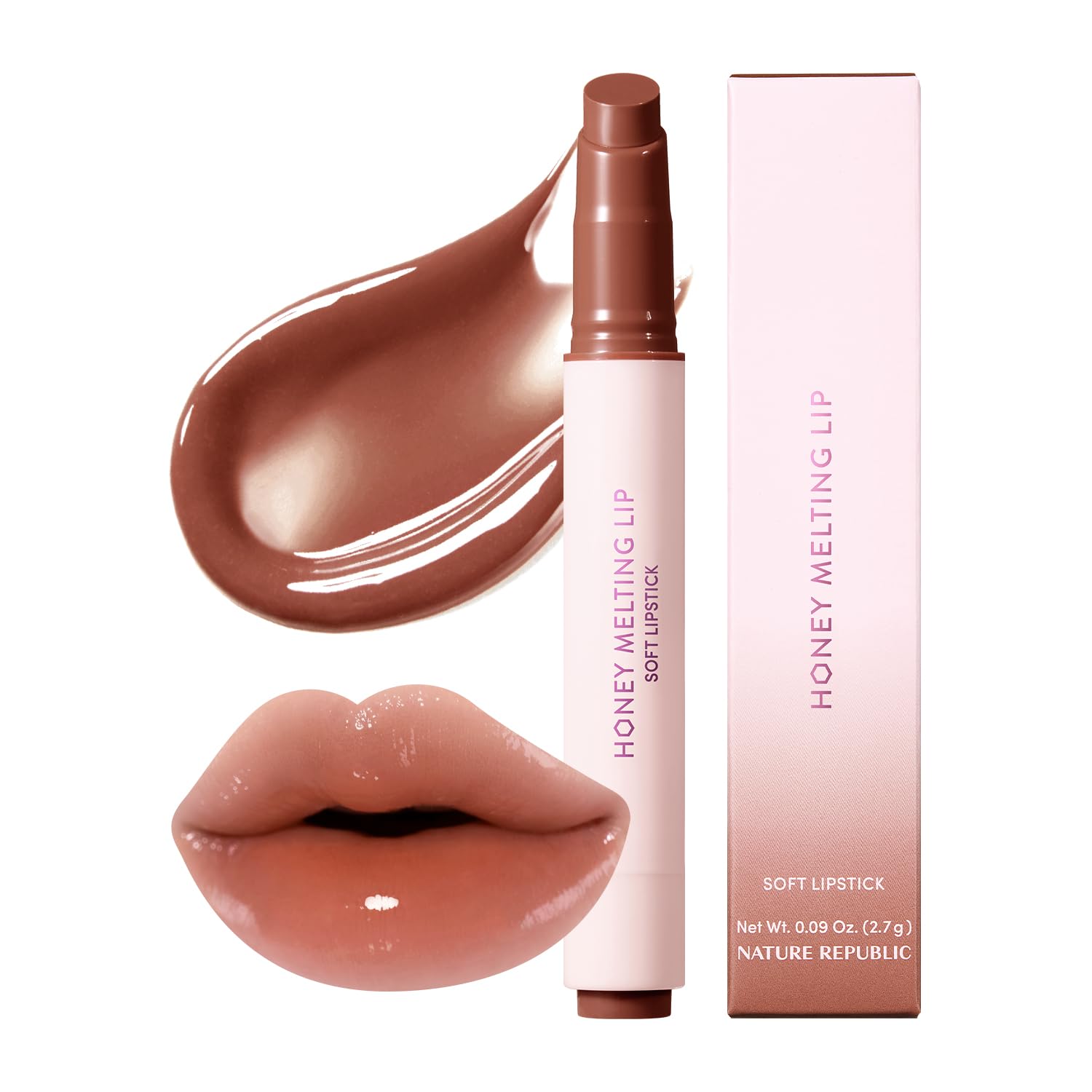 Nature Republic Honey Melting Lip Stick in Lychee - Hydrating Gloss, Moisturizing Balm, Sheer Tint with Shine & Glowy Finish - Korean Makeup Essential