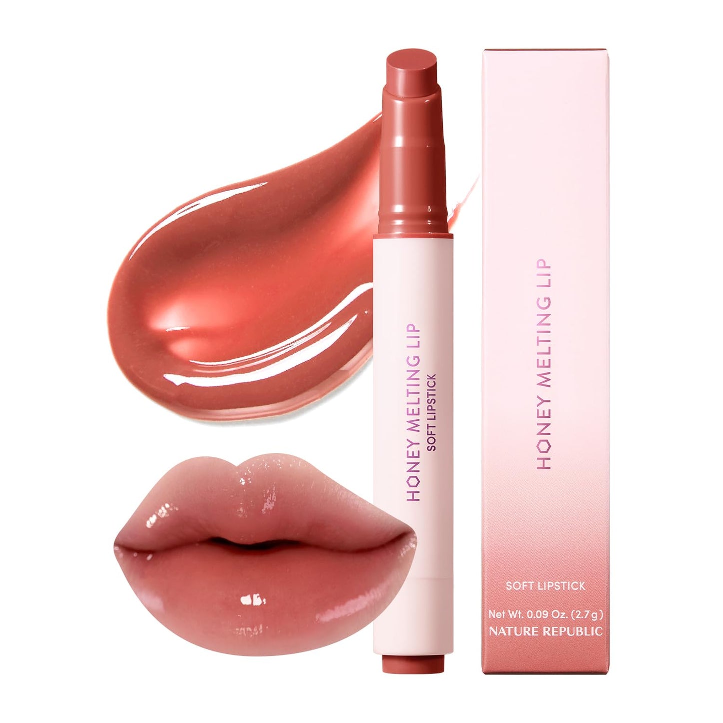 Nature Republic Honey Melting Lip Stick in Lychee - Hydrating Gloss, Moisturizing Balm, Sheer Tint with Shine & Glowy Finish - Korean Makeup Essential