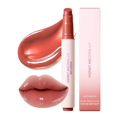 Nature Republic Honey Melting Lip Stick in Lychee - Hydrating Gloss, Moisturizing Balm, Sheer Tint with Shine & Glowy Finish - Korean Makeup Essential