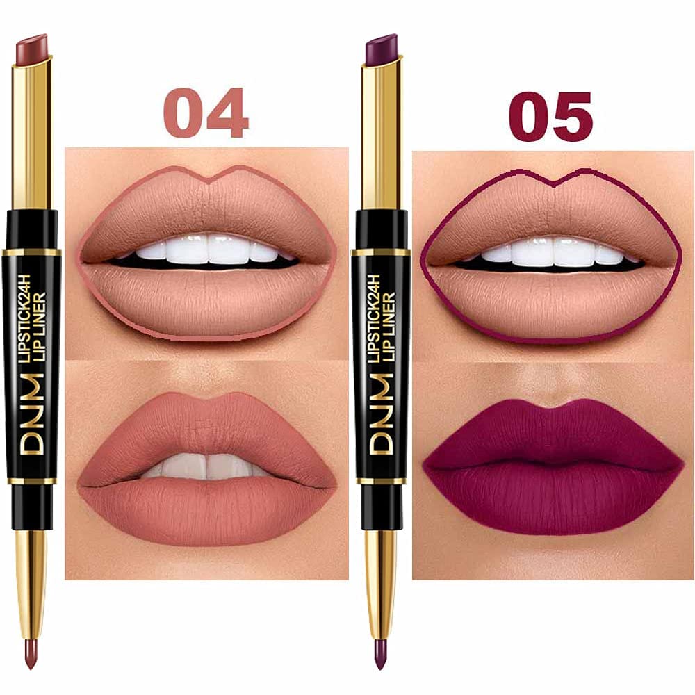 Six matte lipsticks with matching lip liners in nude and rose shades