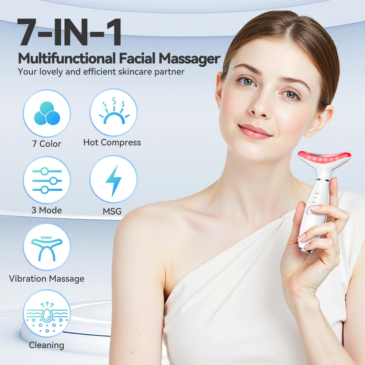 Neck Face Beauty Device, Skin Care Face Massage,3 in 1 Facial Massager, Face Sculpting Tool with Thermals, Vibration (White)