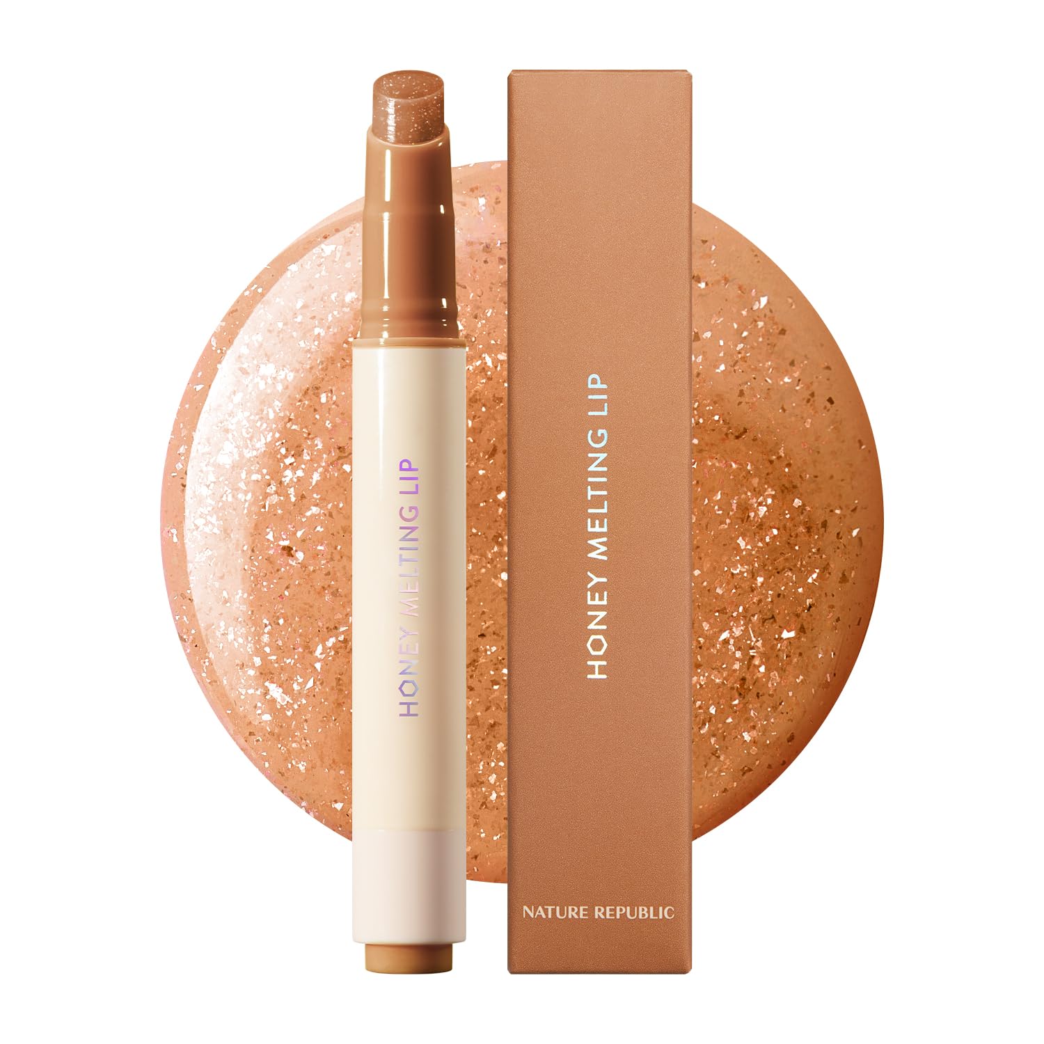 Nature Republic Honey Melting Lip Stick in Lychee - Hydrating Gloss, Moisturizing Balm, Sheer Tint with Shine & Glowy Finish - Korean Makeup Essential