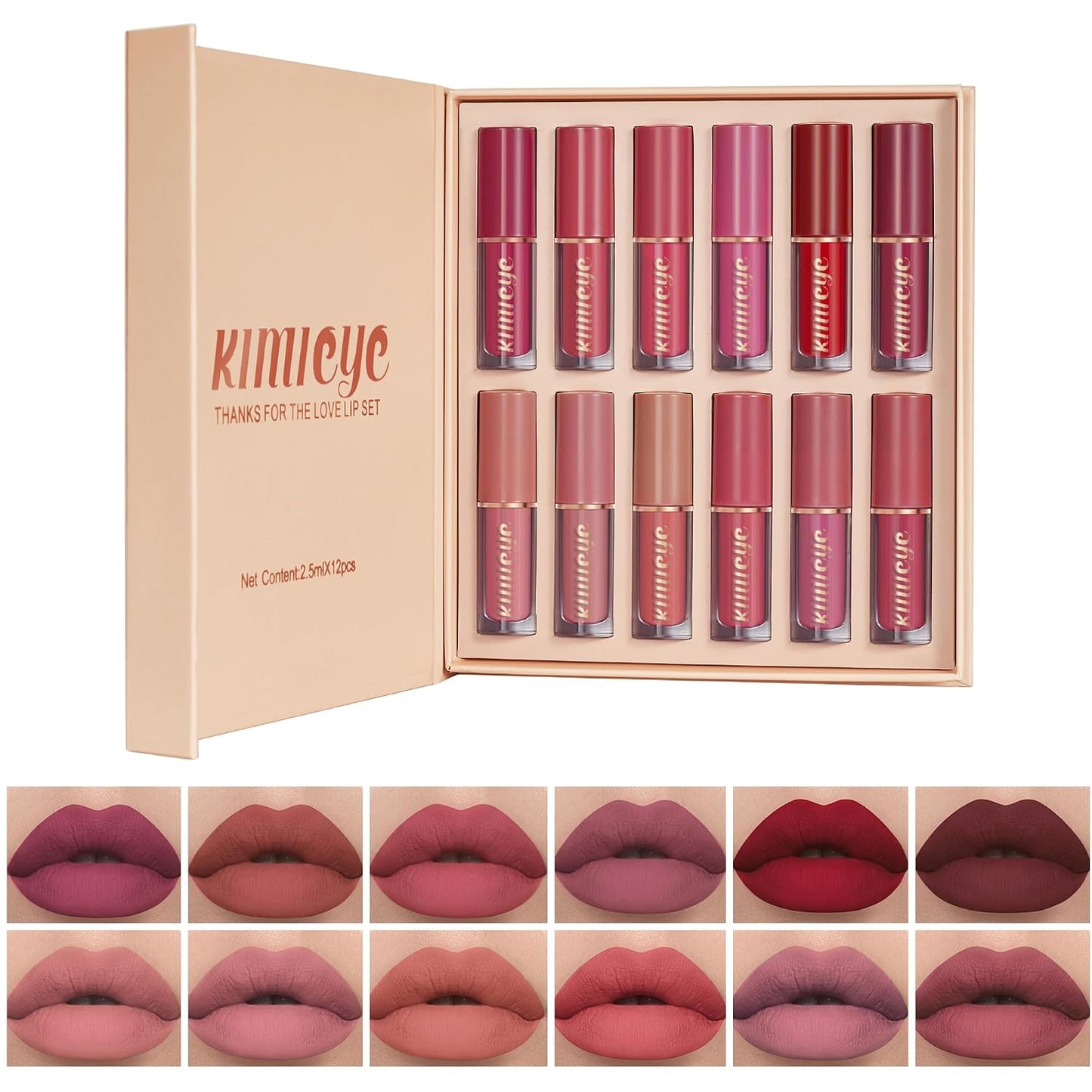 12Pcs Liquid Lipstick Makeup Set, Shades with Metallic Color Lip Stain, Hydrating Lip Oil and Velvet Matte Lipstick Gift Set for Women (SET C)