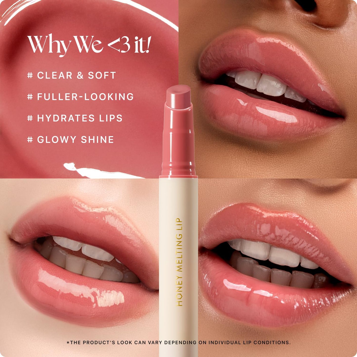 Nature Republic Honey Melting Lip Stick in Lychee - Hydrating Gloss, Moisturizing Balm, Sheer Tint with Shine & Glowy Finish - Korean Makeup Essential