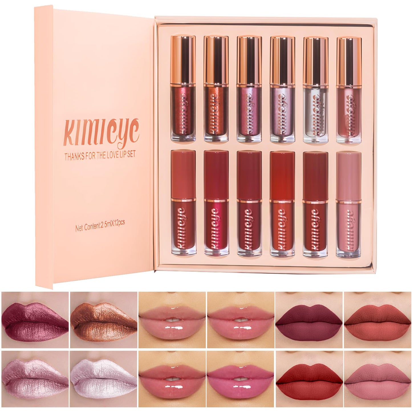 12Pcs Liquid Lipstick Makeup Set, Shades with Metallic Color Lip Stain, Hydrating Lip Oil and Velvet Matte Lipstick Gift Set for Women (SET C)