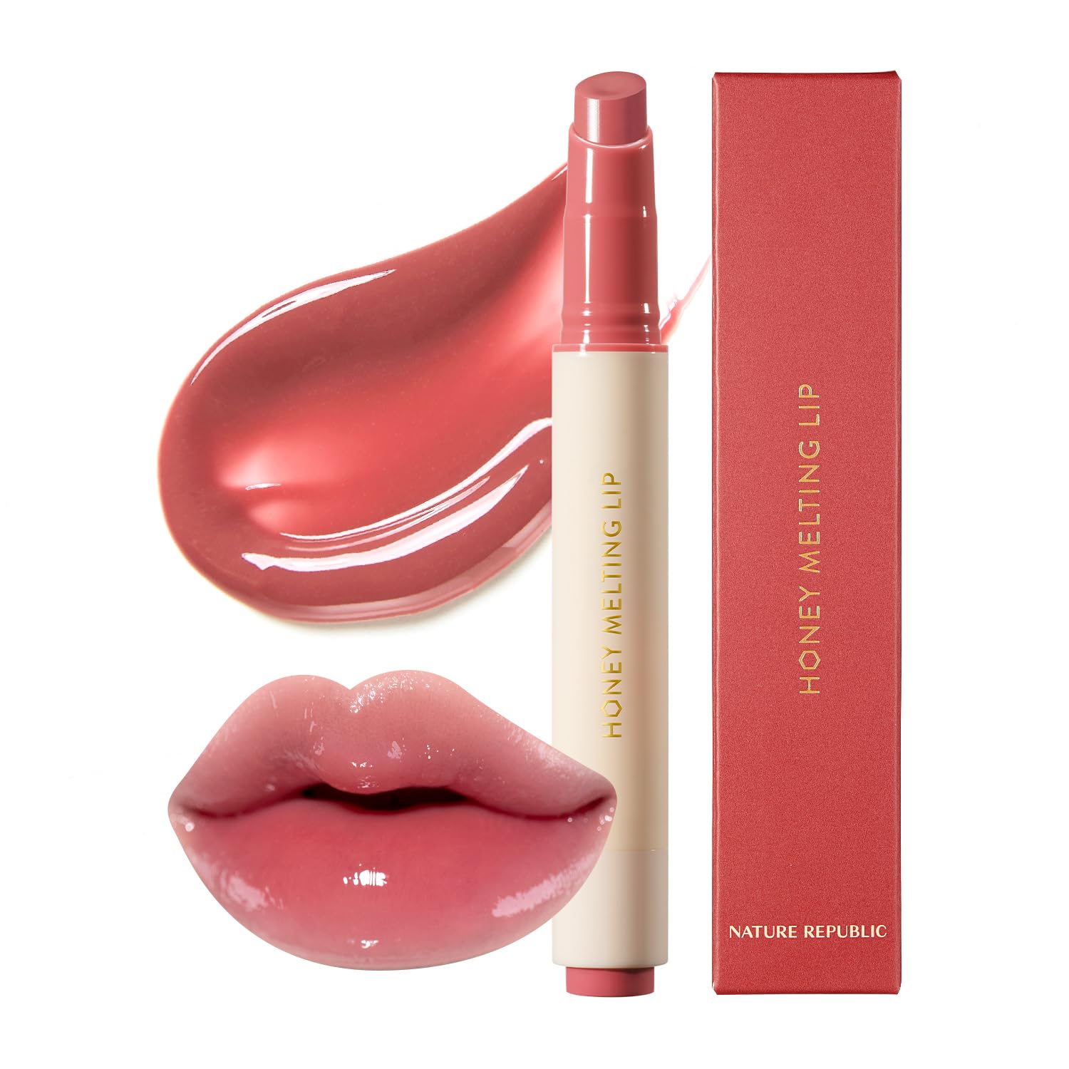 Nature Republic Honey Melting Lip Stick in Lychee - Hydrating Gloss, Moisturizing Balm, Sheer Tint with Shine & Glowy Finish - Korean Makeup Essential