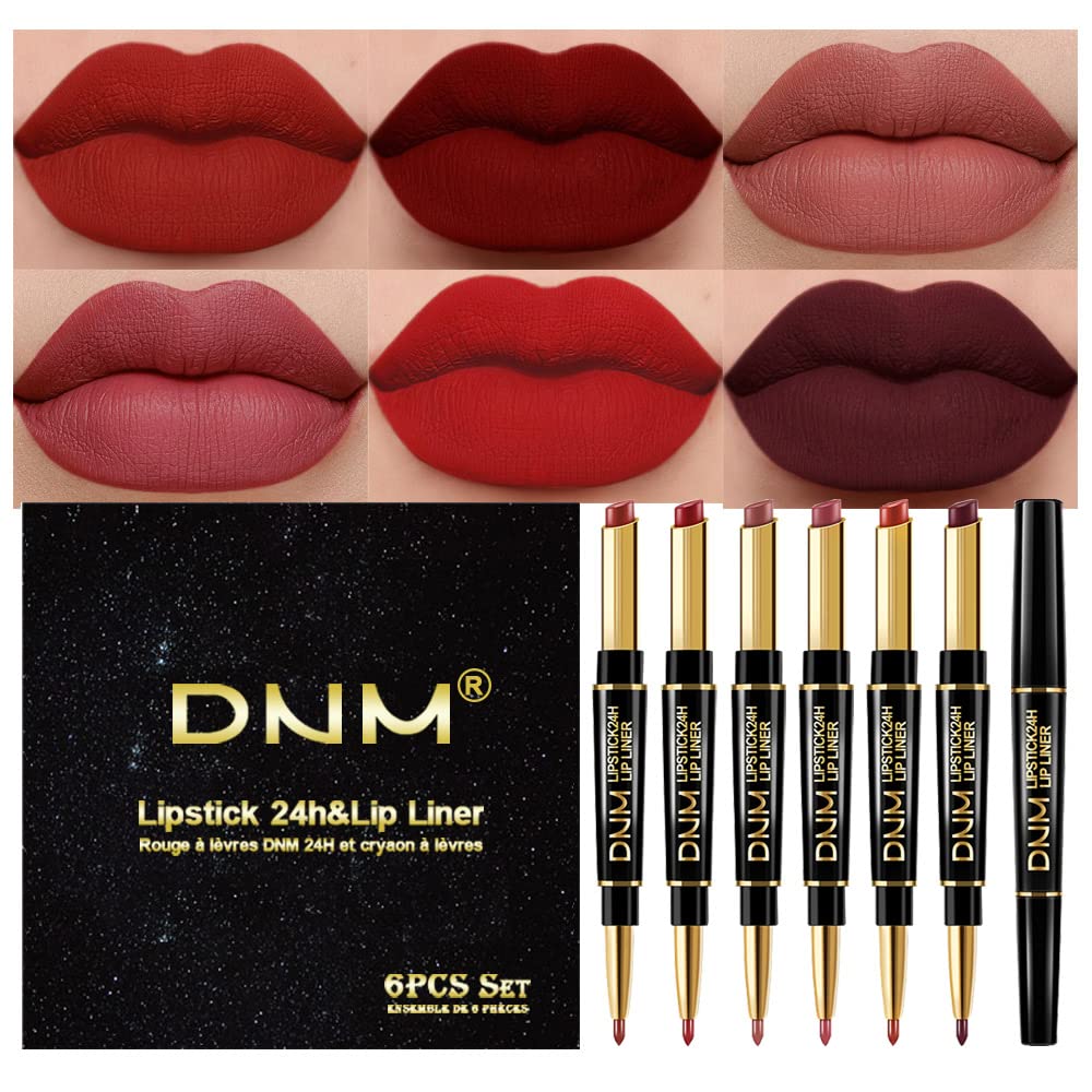 Six matte lipsticks with matching lip liners in nude and rose shades