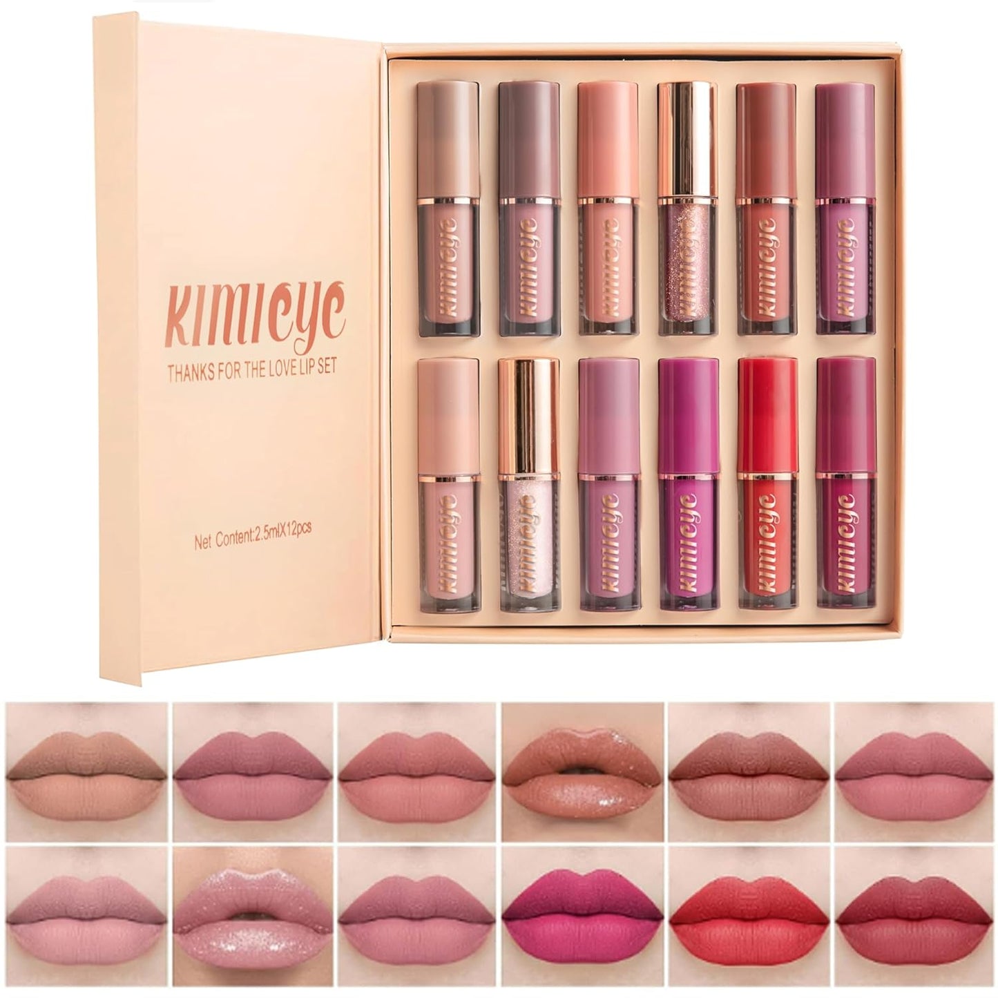 12Pcs Liquid Lipstick Makeup Set, Shades with Metallic Color Lip Stain, Hydrating Lip Oil and Velvet Matte Lipstick Gift Set for Women (SET C)