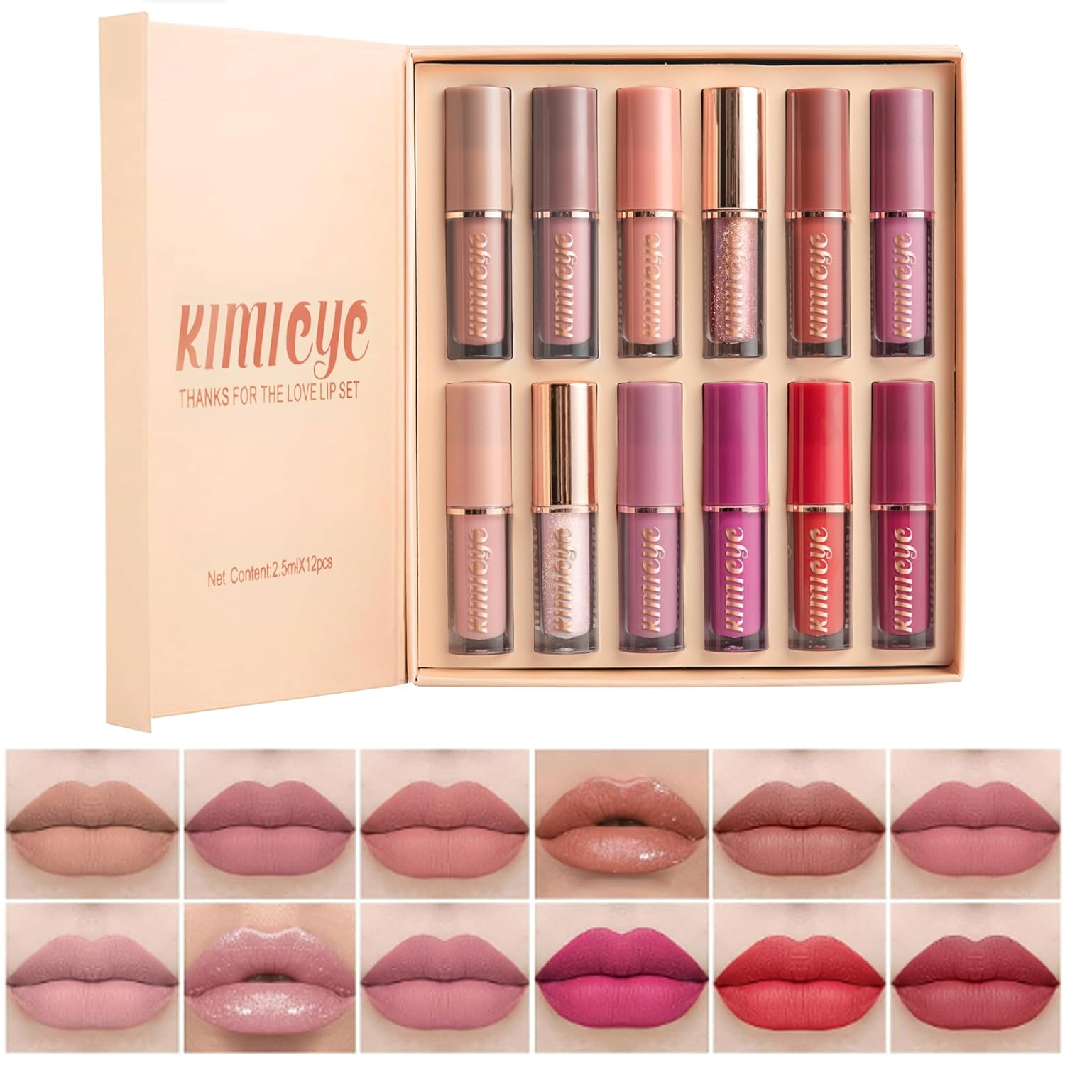 12Pcs Liquid Lipstick Makeup Set, Shades with Metallic Color Lip Stain, Hydrating Lip Oil and Velvet Matte Lipstick Gift Set for Women (SET C)